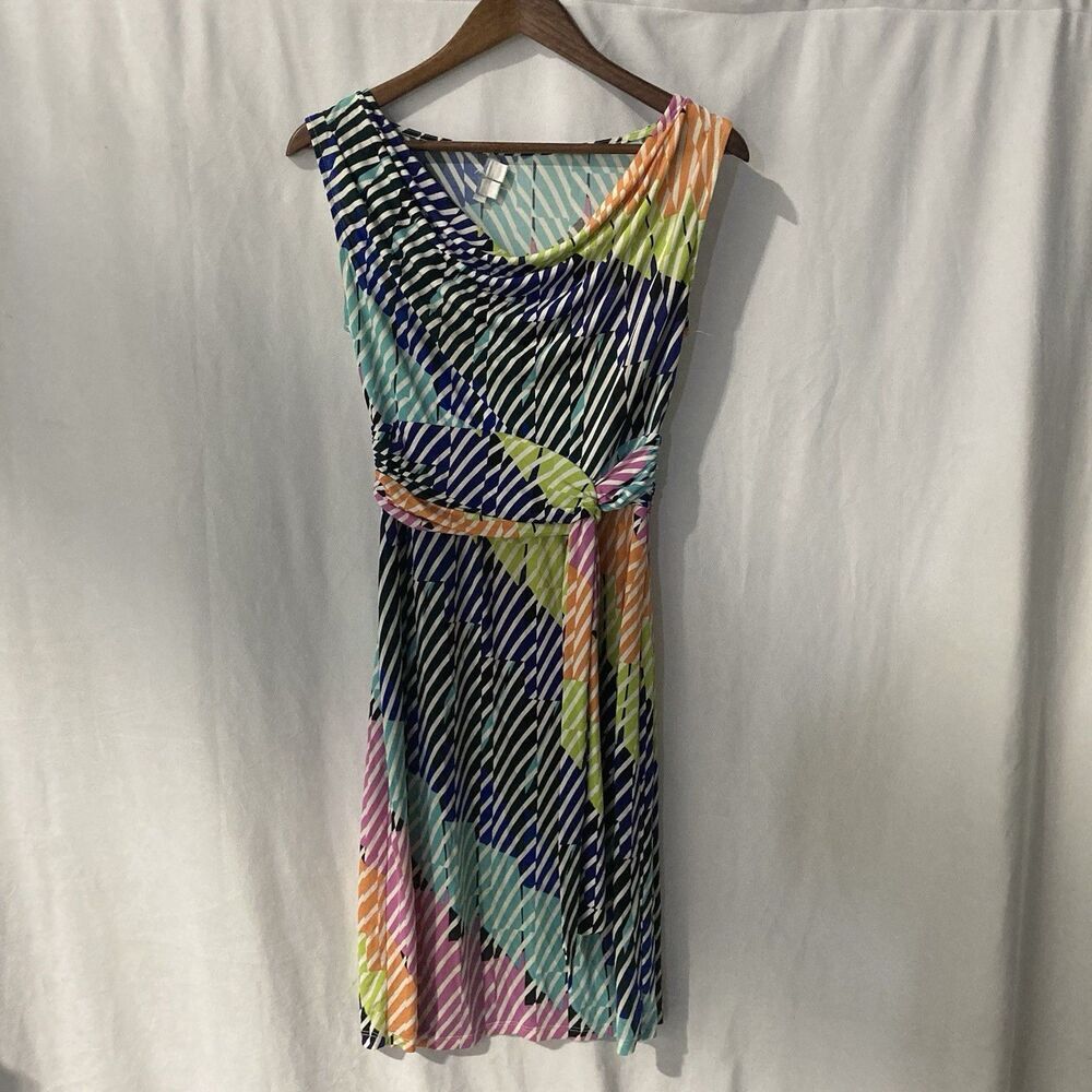 LONDON TIMES multicolor stripe cowl neck sleeveless dress 4